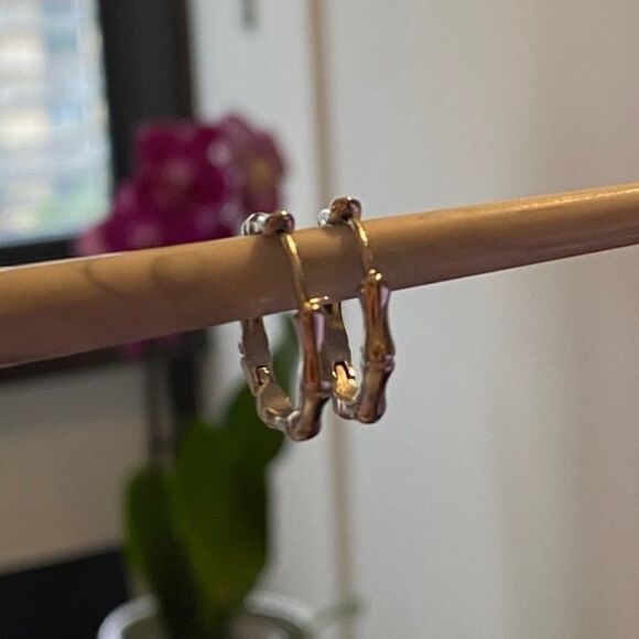 The Bamboo Bae 925 silver dainty huggie, hoop earrings - Picture 4 of 7